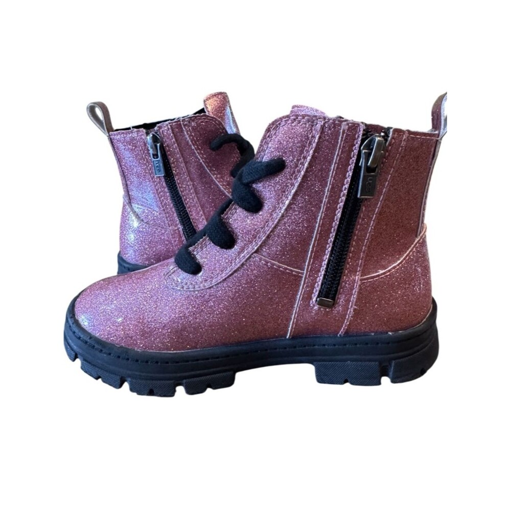 SOLD-UGG Ashton Lace-Up Glitter Pink Combat Boots Kids' Size 12 - Picture 12 of 16